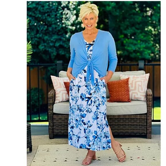 Belle by Kim Gravel Petite Better Together Dress and Shrug Set-Indigo Rose - Picture 3 of 6